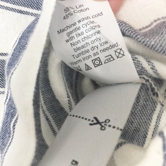 Madewell Nautical Blue Cream Ivory Stripe Linen Lace Up Blouse M - Picture 8 of 8